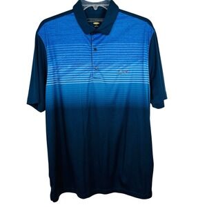 Greg Norman Play Dry Polo Golf Shirt‎ L Mens Blue Striped Short Sleeve